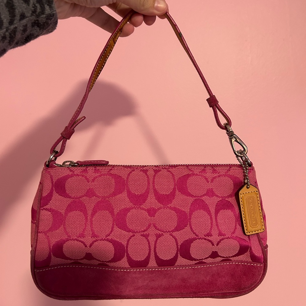Vintage/Y2K Coach Pink Signature Jacquard Demi Shoulder Bag